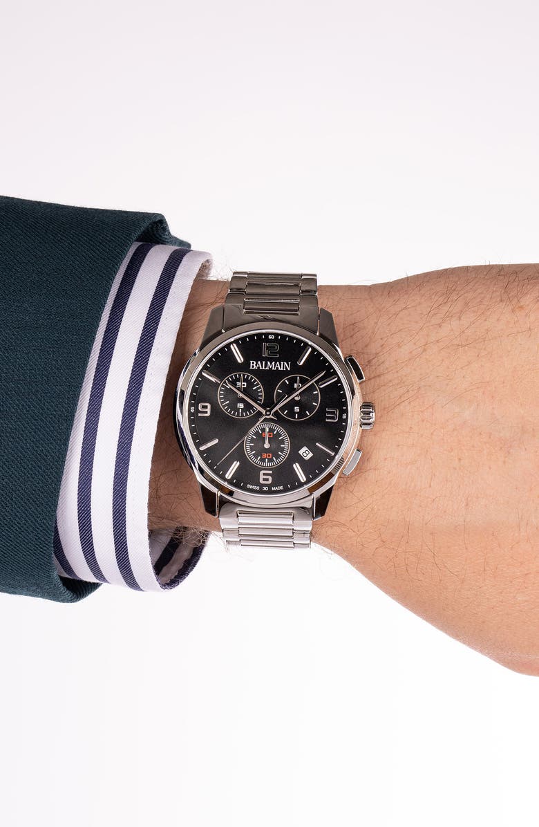 BALMAIN WATCHES Madrigal Chronograph Bracelet Watch, 42mm, Alternate, color, Silver