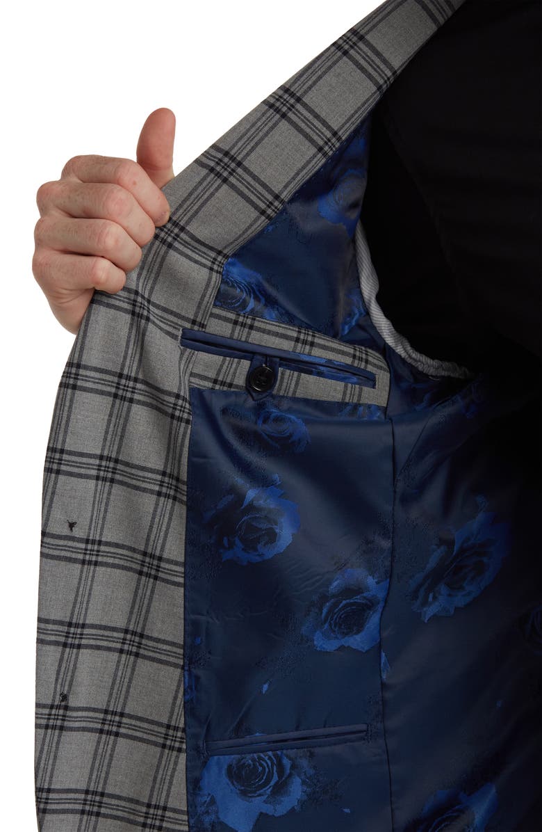 SAVILE ROW CO Grey Plaid Two Button Peak Lapel Suit, Alternate, color,