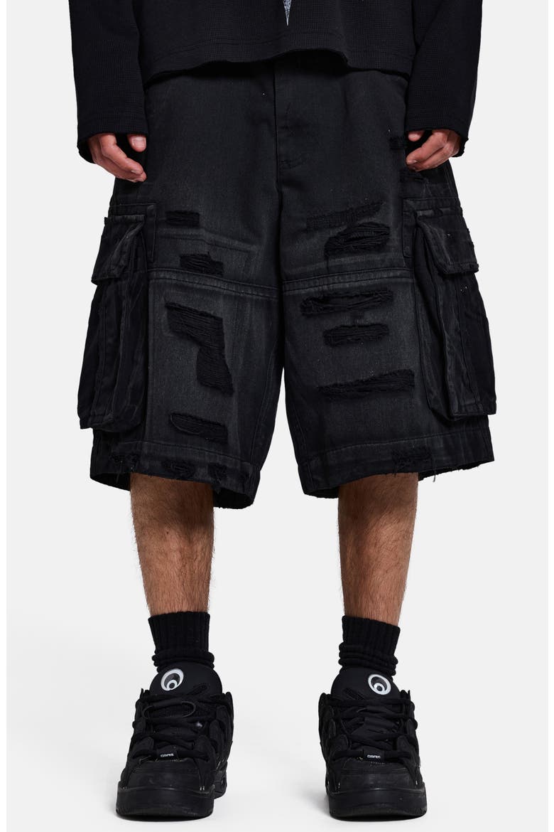 Distressed Beach Cargo Shorts, Main, color, BLACK