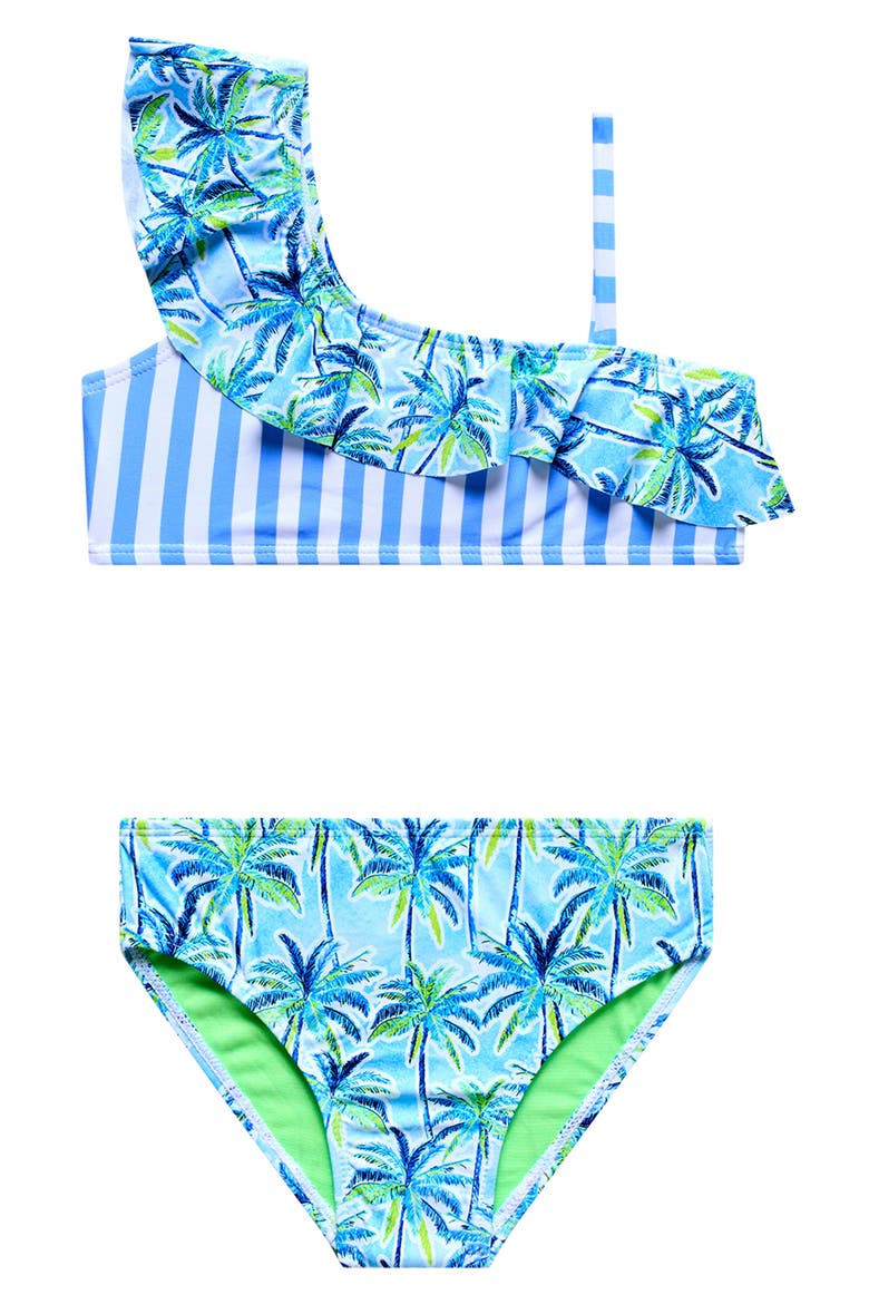 Kids' Ruffle Asymmetric Two-Piece Swimsuit, Main, color, BLUE