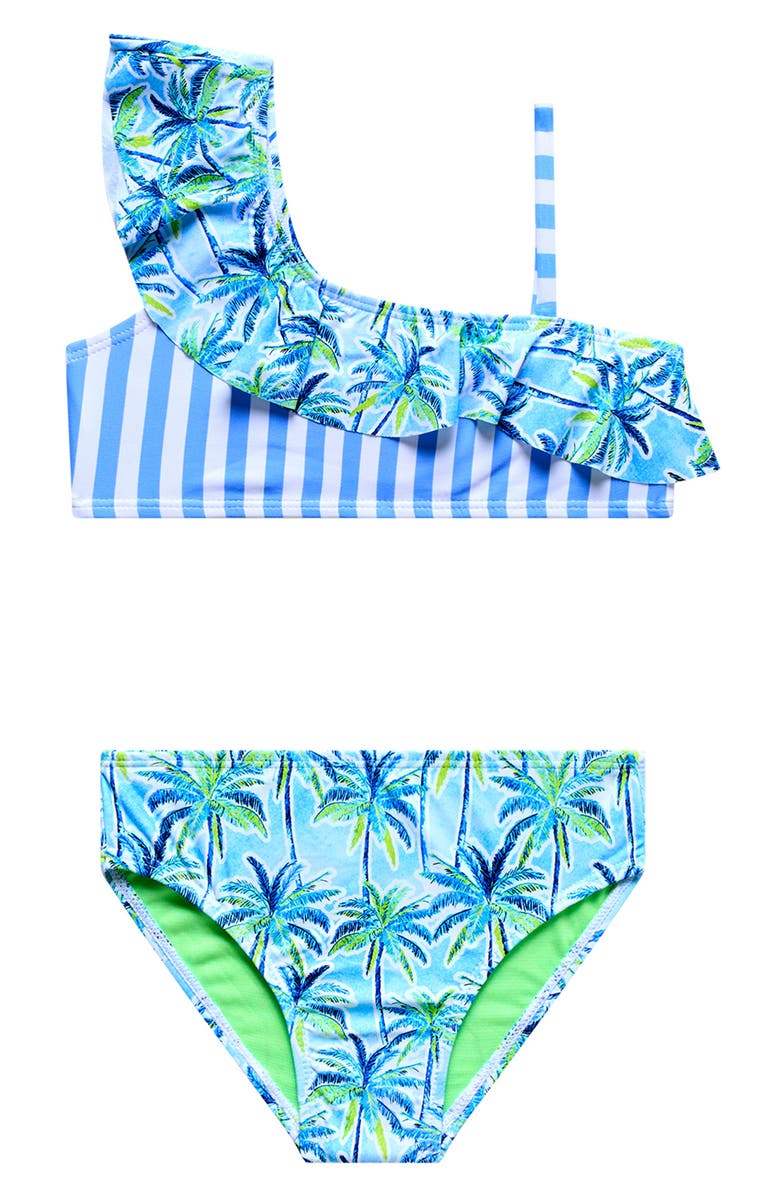 Beach Lingo Kids' Ruffle Asymmetric Two-Piece Swimsuit, Main, color, Blue