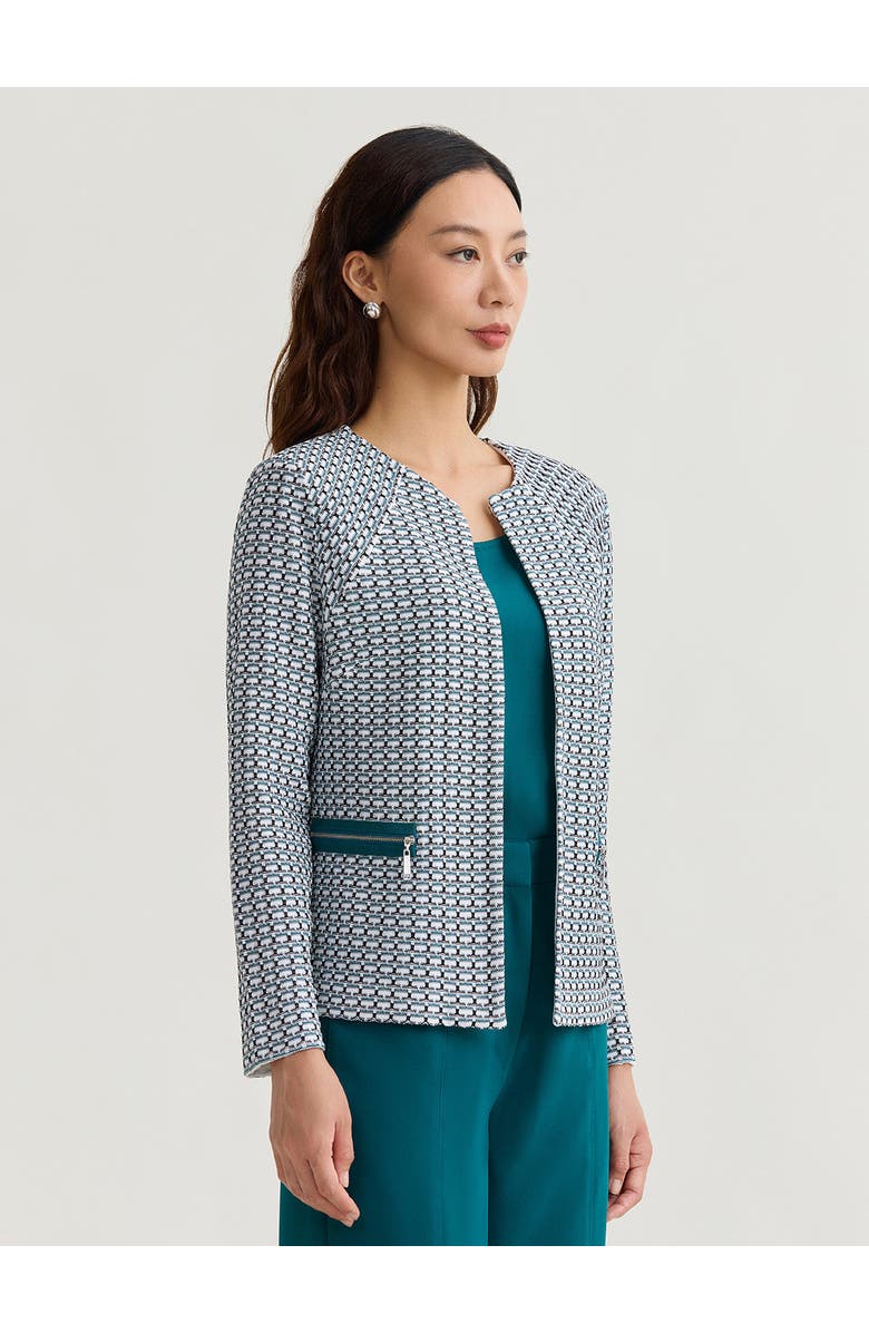 Misook Heritage Tri-Color Basketweave Knit Jacket, Alternate, color, Spruce/White/Black