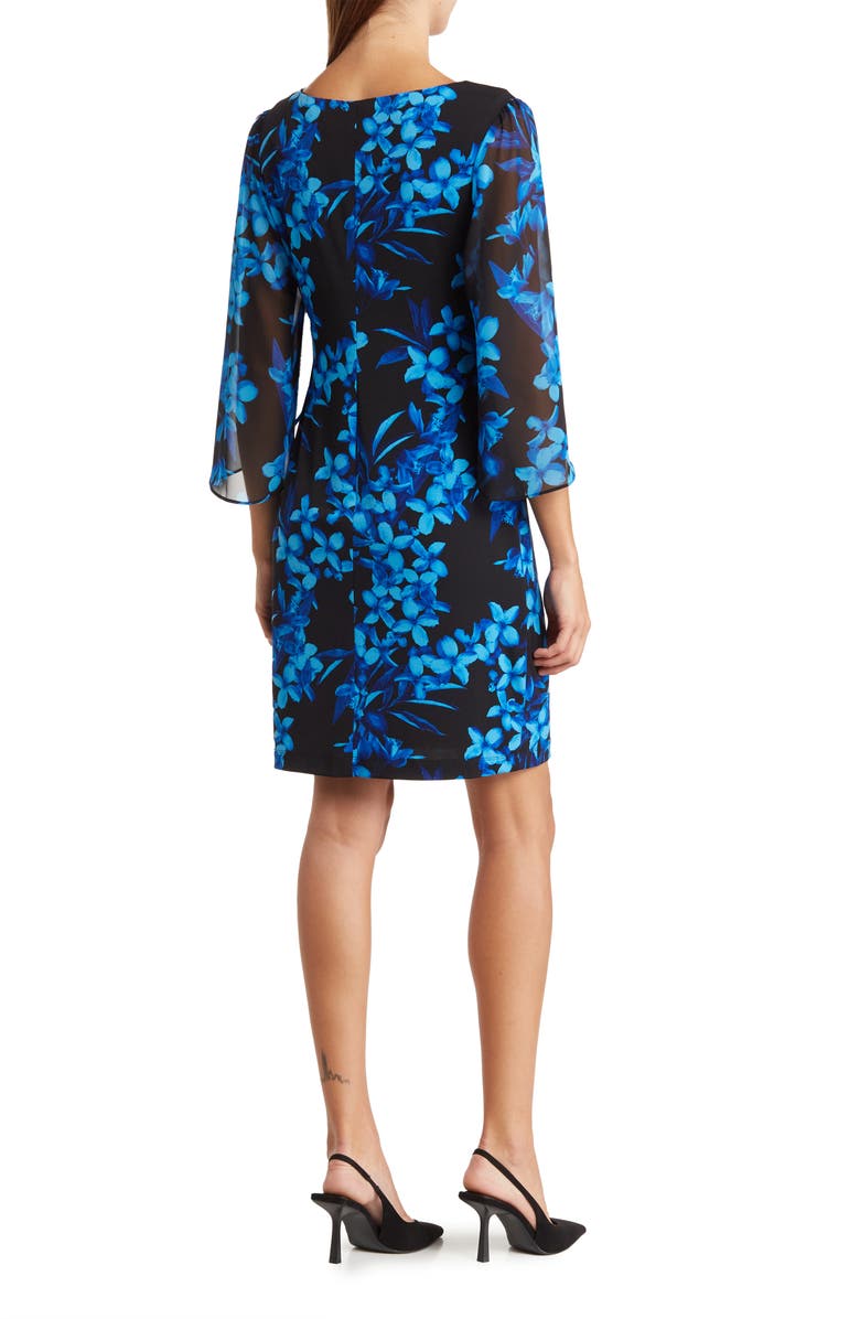 Connected Apparel Floral Cape Sleeve Dress, Alternate, color, 