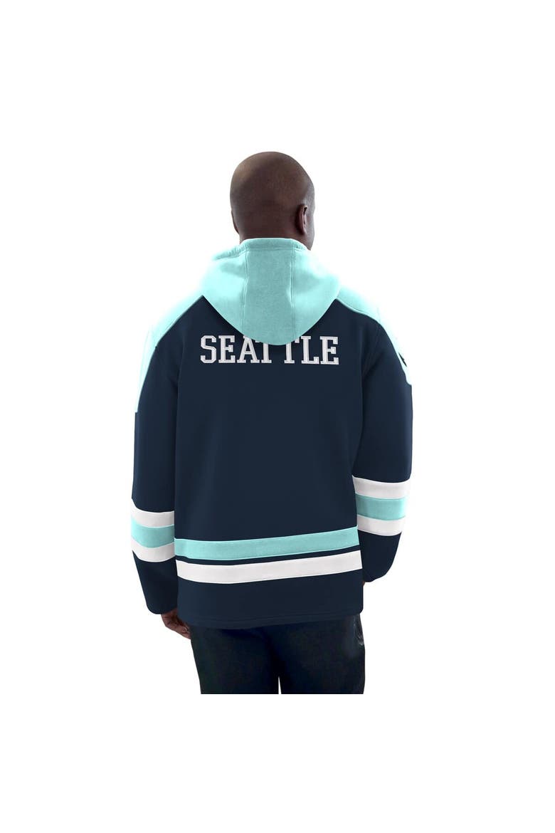 Men's Starter Deep Sea Blue/Light Blue Seattle Kraken Hockey Pullover Hoodie, Alternate, color, Navy