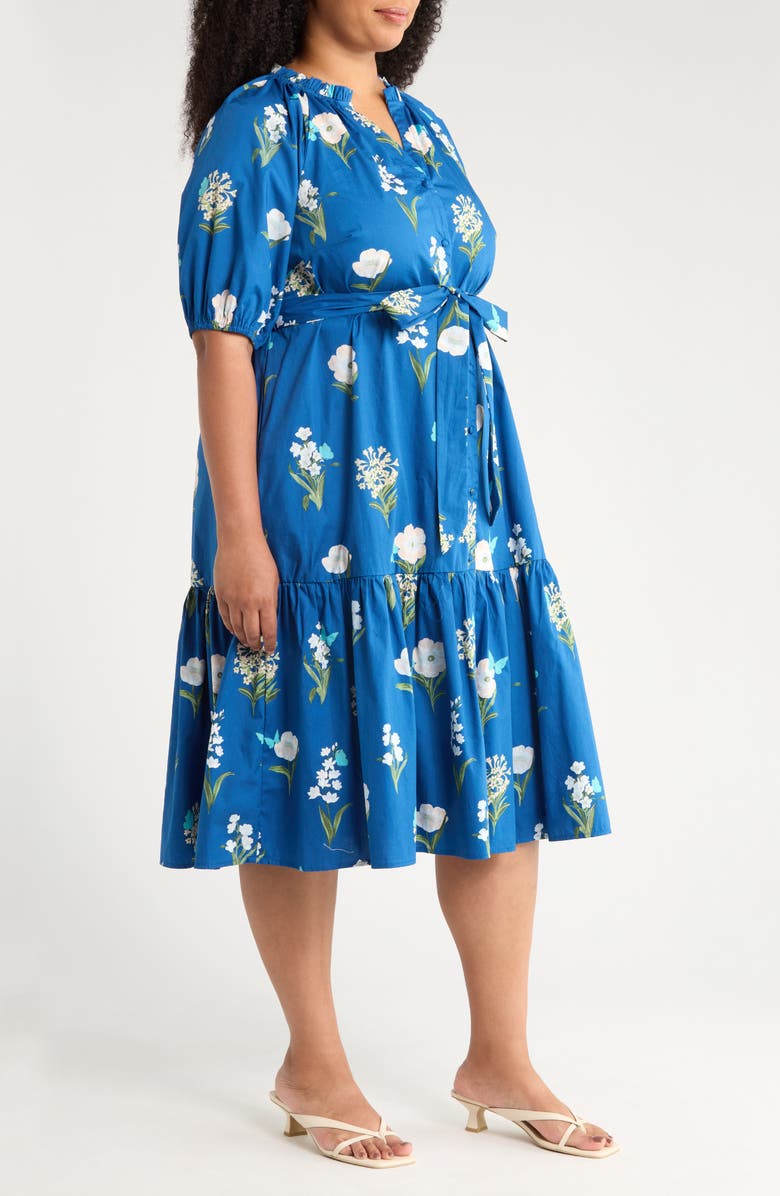 SUGARLIPS Madison Floral Wynette Cotton Tiered Midi Shirtdress, Alternate, color, Blue/ White/ Green