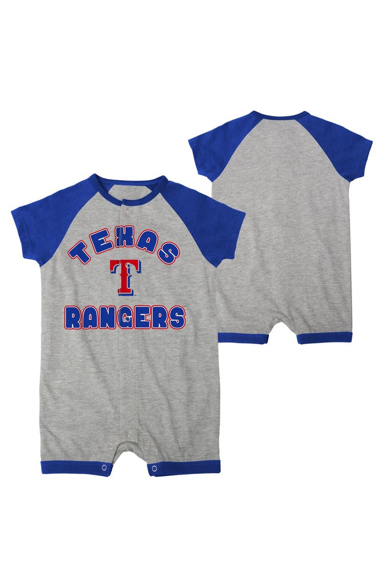 Outerstuff Infant Heather Gray Texas Rangers Extra Base Hit Raglan Full-Snap Romper, Alternate, color,