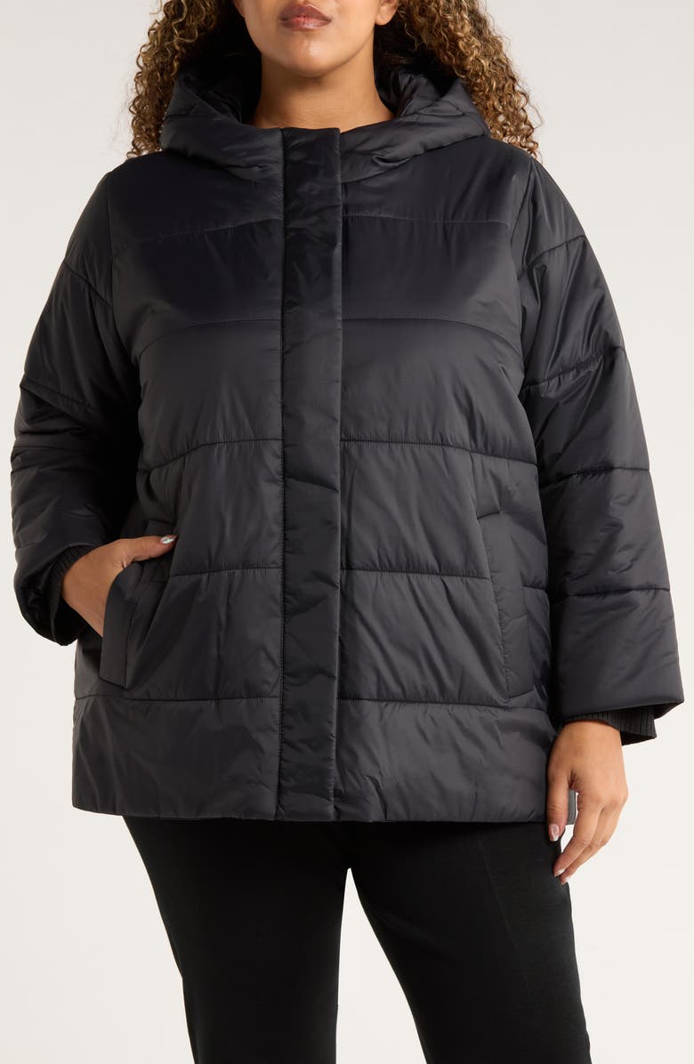 Eileen Fisher Hooded Puffer Jacket, Alternate, color, Black