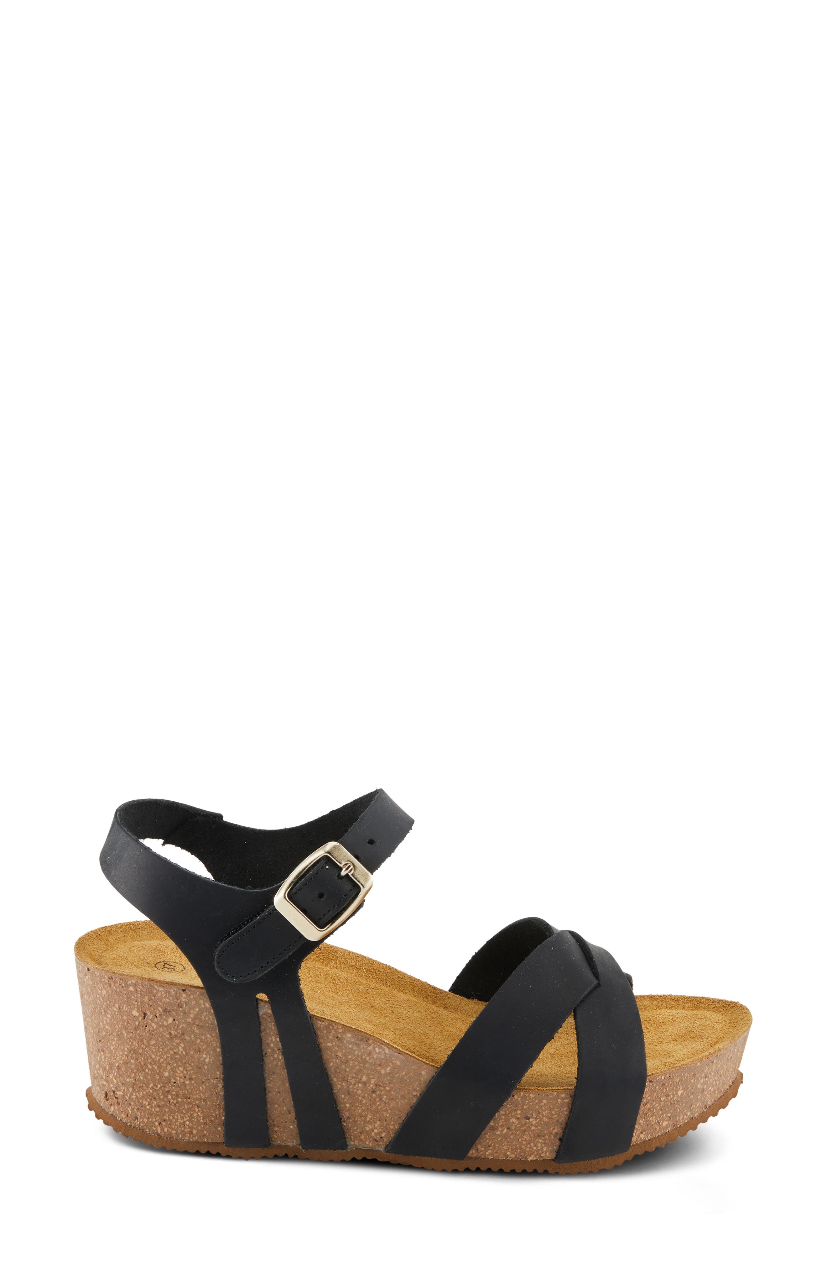 Spring Step Burton Ankle Strap Platform Wedge Sandal, Alternate, color, Black