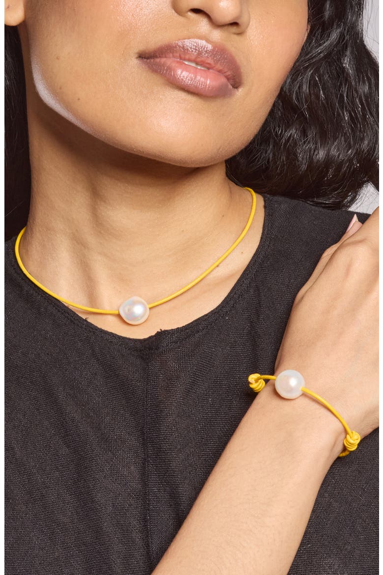 Freshwater Pearl Leather Cord Necklace, Alternate, color, GOLD/ YELLOW