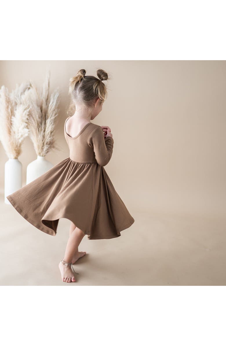 Kyte BABY Coffee Long Sleeve Twirl Dress, Alternate, color,