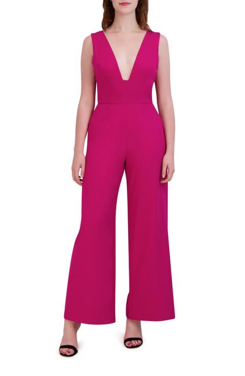 Plunge Neck Wide Leg Jumpsuit