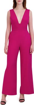 Julia Jordan Plunge Neck Wide Leg Jumpsuit