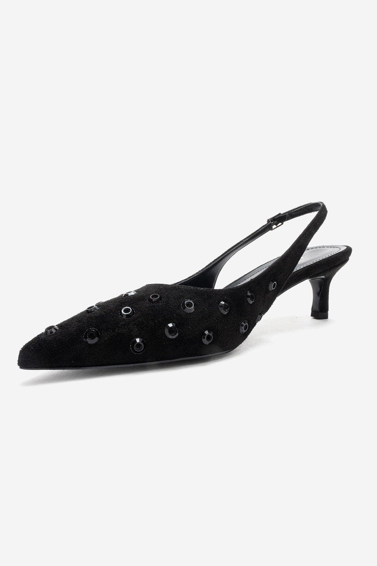 Prologue Shoes Lorex Embellished Stiletto Slingback Pump, Alternate, color, Black Suede