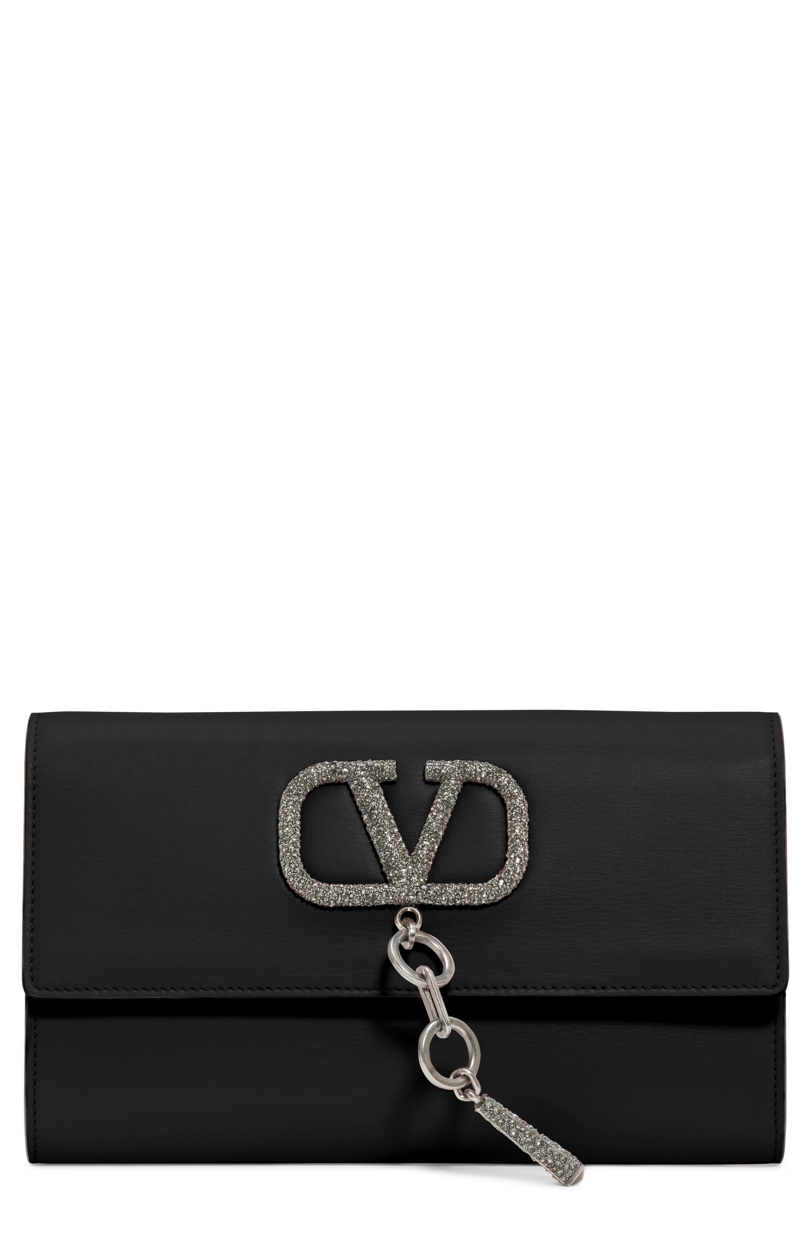 Valentino Garavani V-Case Leather Clutch, Main, color, 