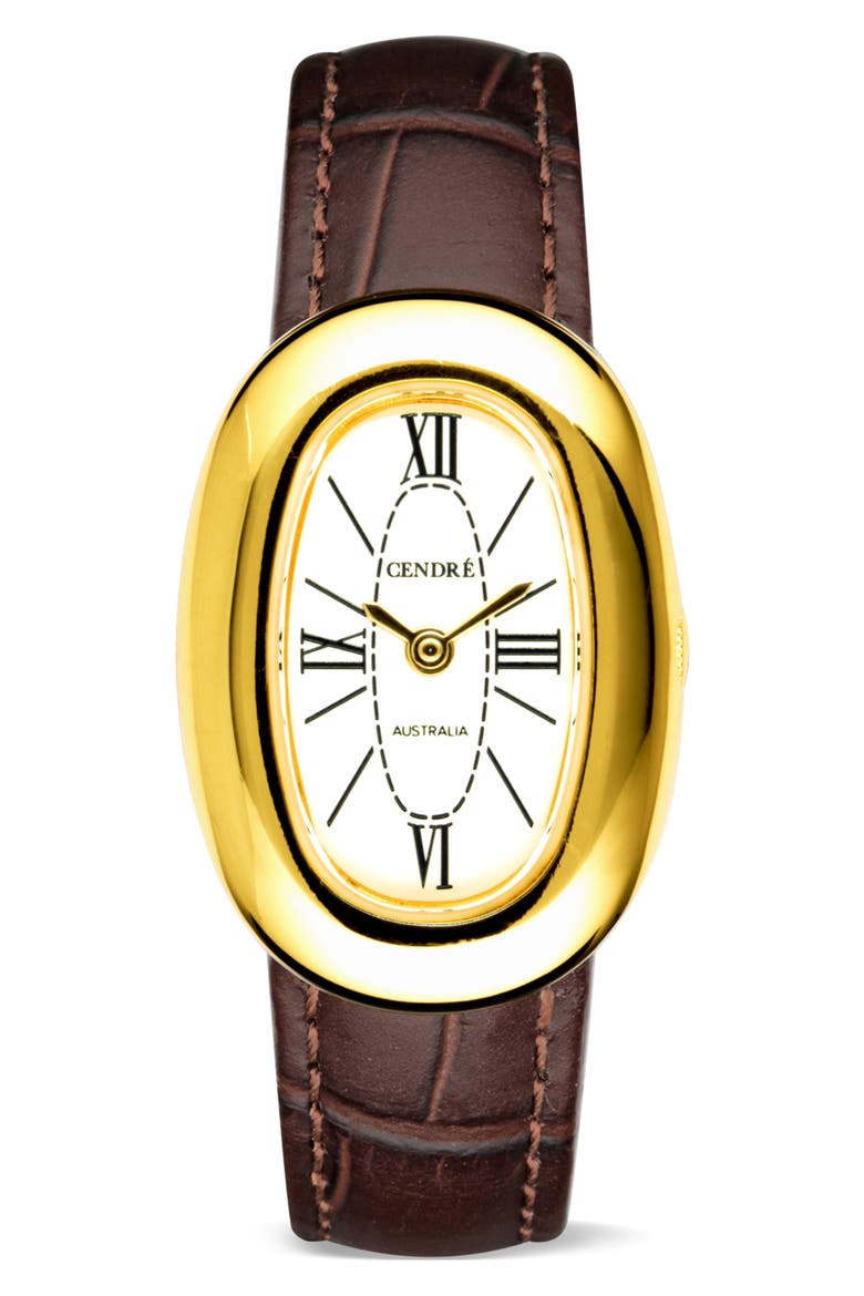 Bridgette Leather Strap Watch, 21 x 30mm, Main, color, WHITE/ ESPRESSO CROC
