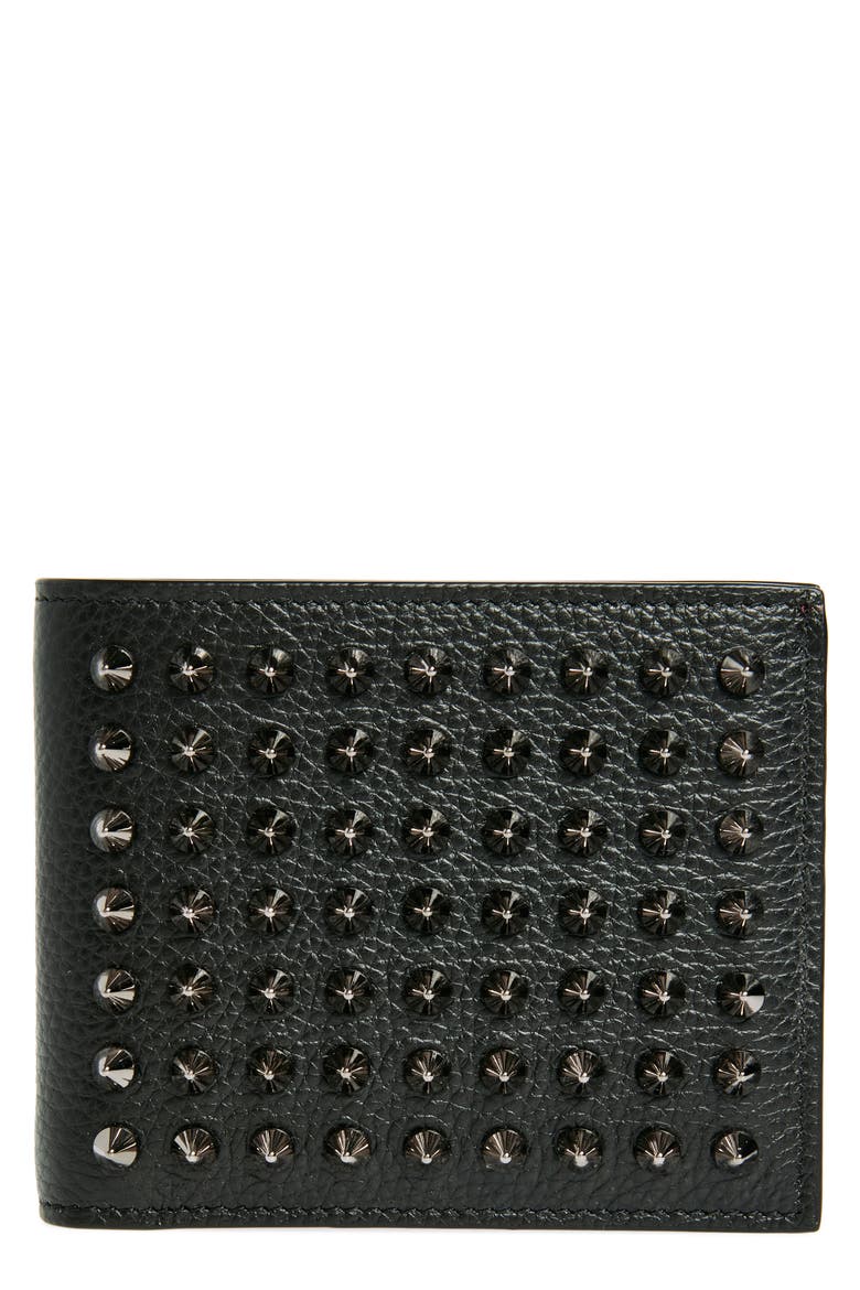 Funky Studded Leather Bifold Wallet, Main, color, BLACK/ GUN METAL
