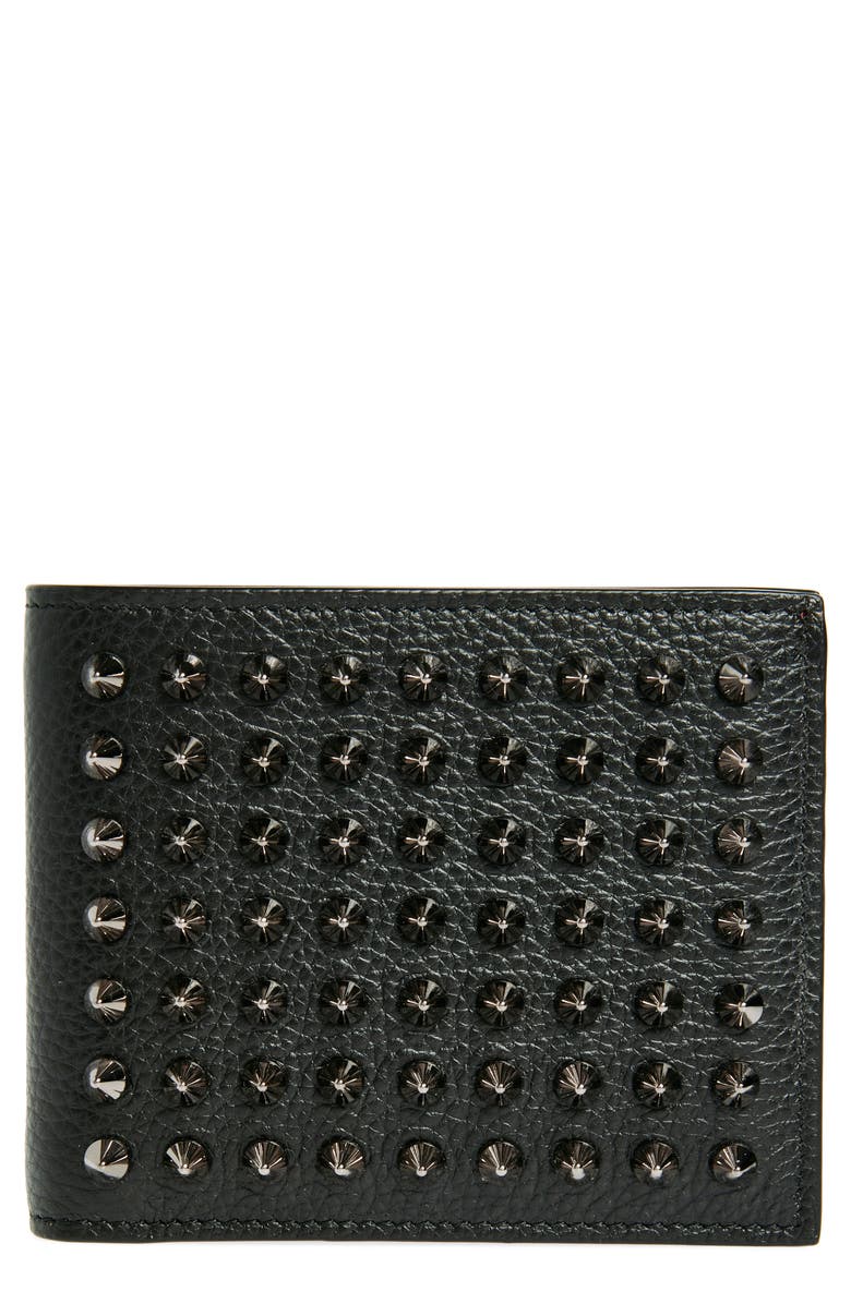Christian Louboutin Funky Studded Leather Bifold Wallet, Main, color, Black/ Gun Metal