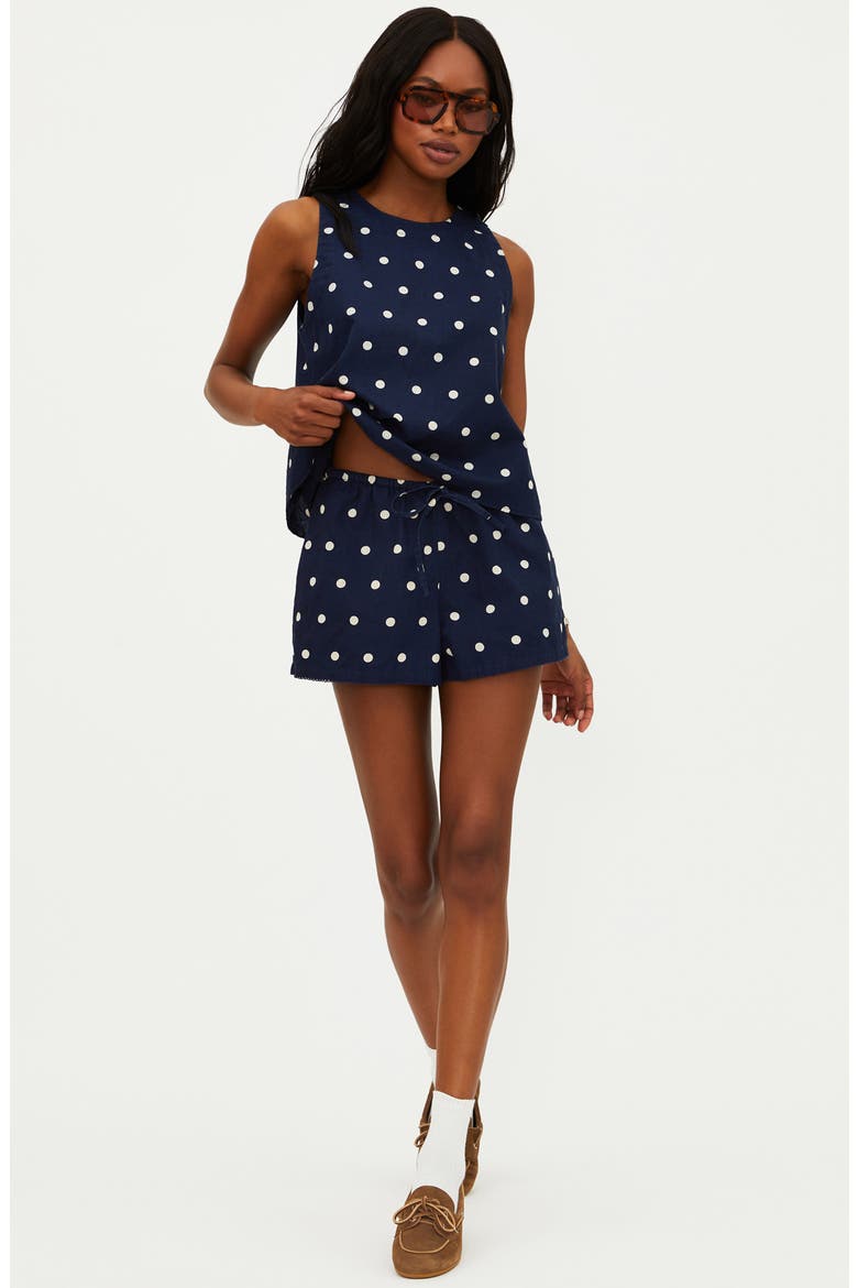 Birkley Polka Dot Cotton & Linen Cover-Up Shorts, Alternate, color, NAVY POLKA DOT