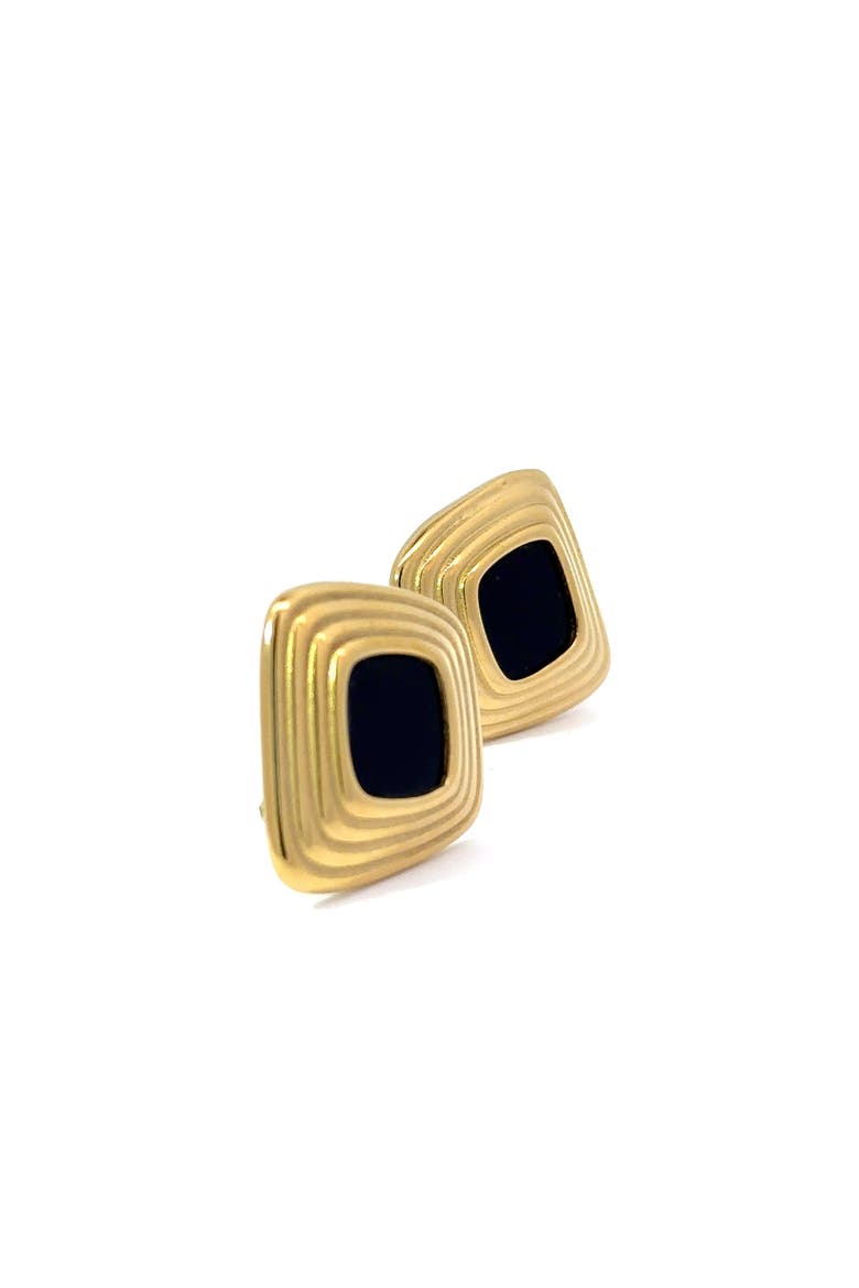 Square Frame Stud Earrings, Alternate, color, yellow