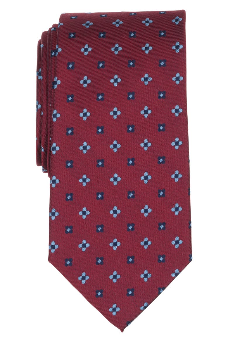 Flower Embroidery Silk Blend Tie, Main, color, RED