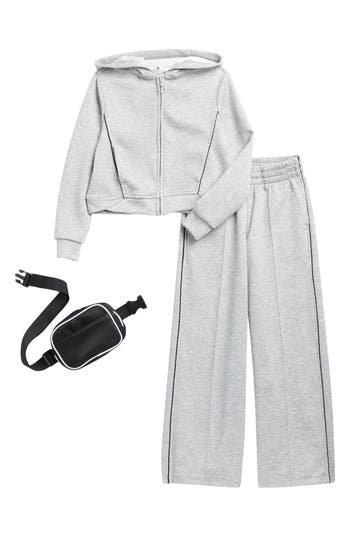 90 Degree By Reflex Kids' Sofelite Full Zip Hoodie, Pants & Belt Bag Set In Gray
