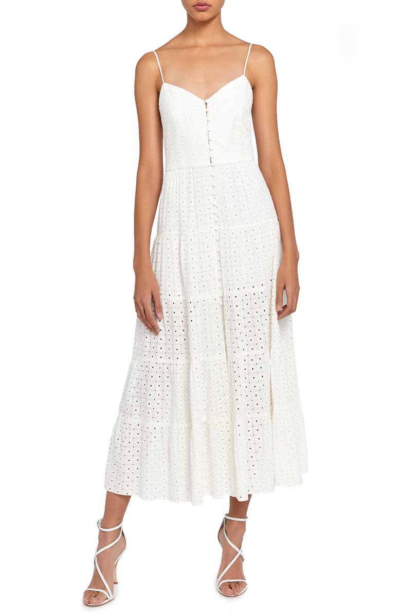 Alice + Olivia Shanti Eyelet Midi Sundress, Main, color, 