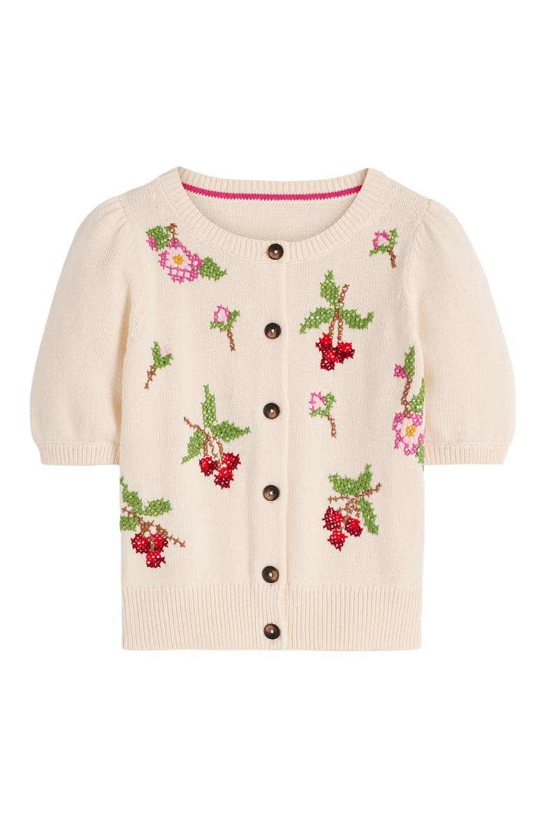 Puff Sleeve Cotton & Cashmere Cardigan, Alternate, color, WARM IVORY