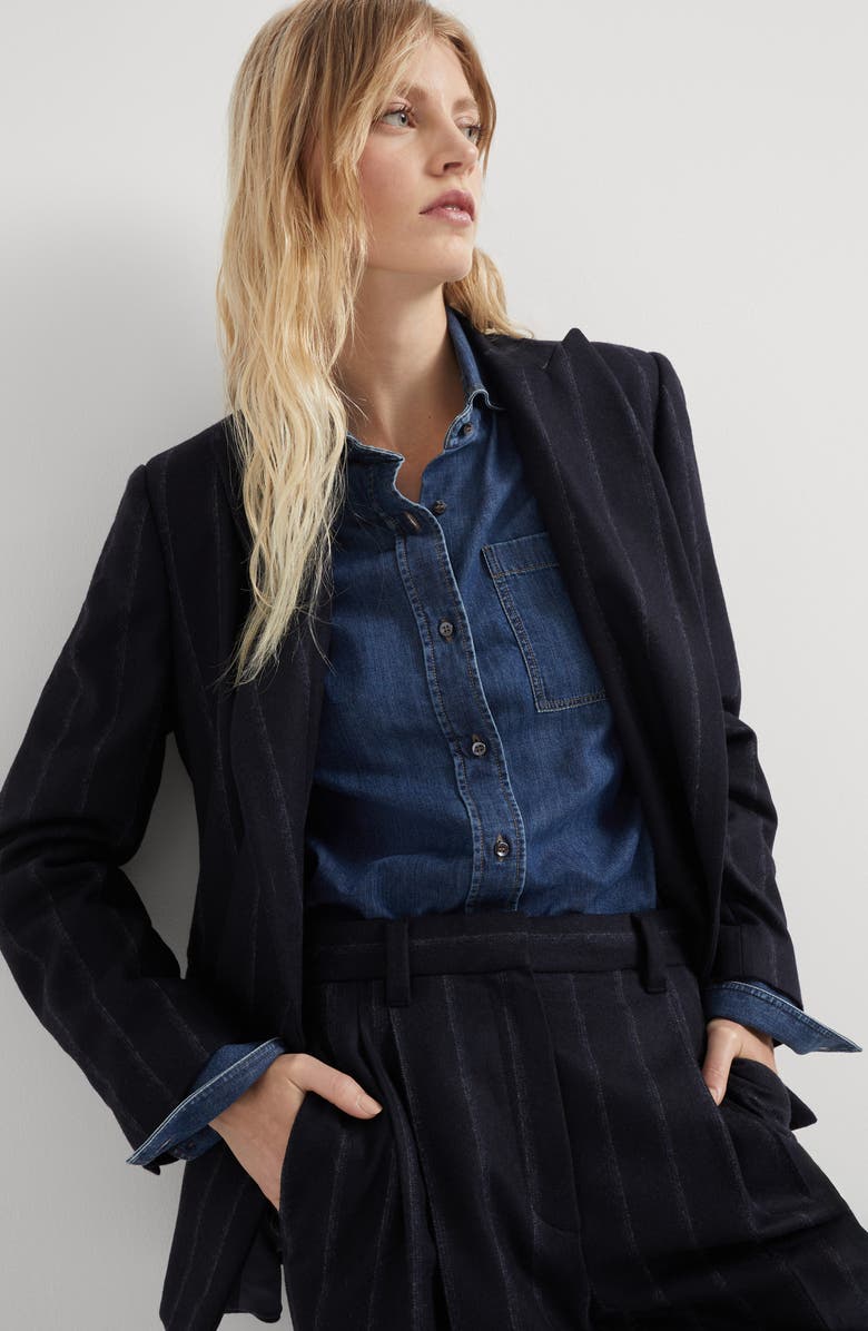 Brunello Cucinelli Techno virgin wool striped flannel blazer with monili, Alternate, color, 