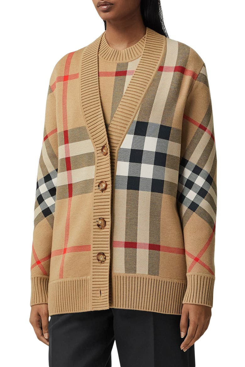 Caragh Check Jacquard Cardigan, Alternate, color, ARCHIVE BEIGE