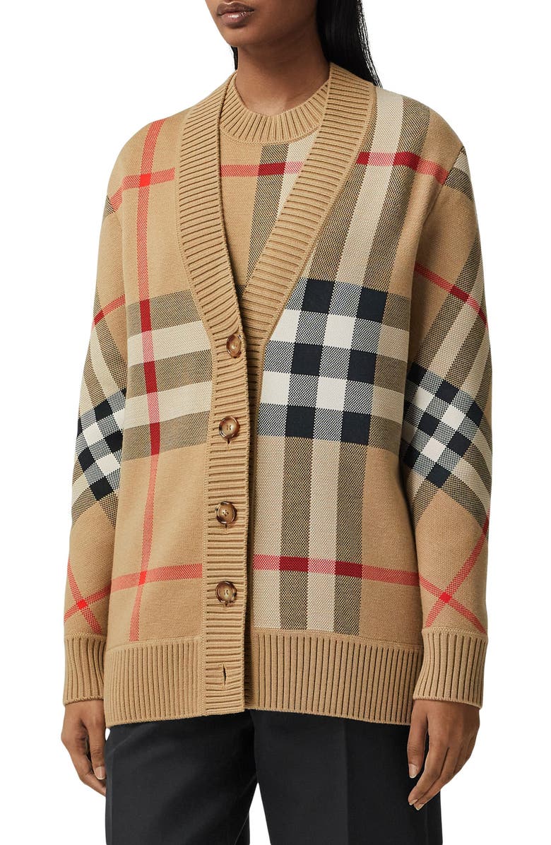Burberry Caragh Check Jacquard Cardigan, Alternate, color, 
