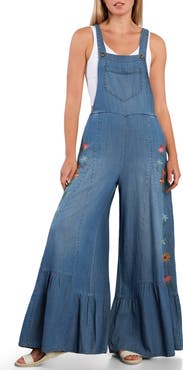 Billy T Embroidered Butterfly Overalls