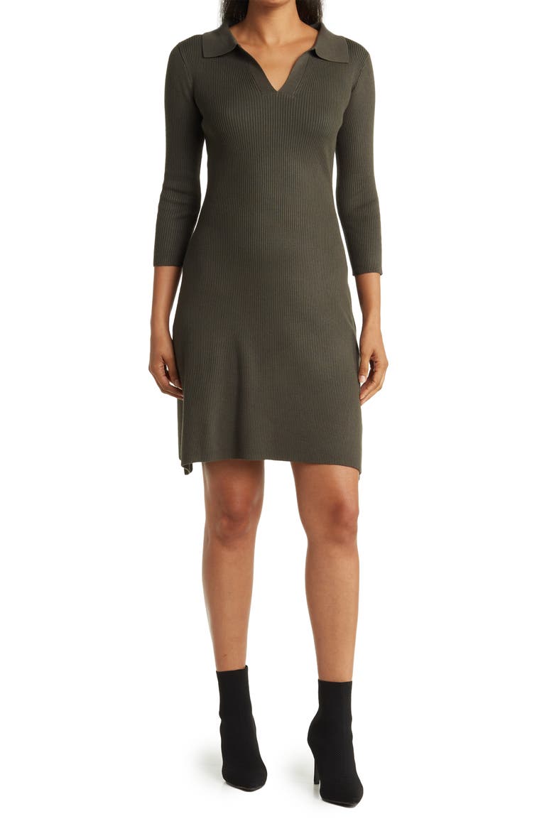 Vermont Johnny Collar Ribbed Sweater Dress, Main, color, RIFLE GREEN