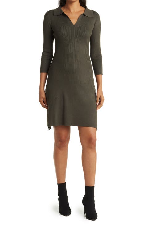 Vermont Johnny Collar Ribbed Sweater Dress