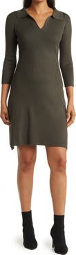 BY DESIGN Vermont Johnny Collar Ribbed Sweater Dress