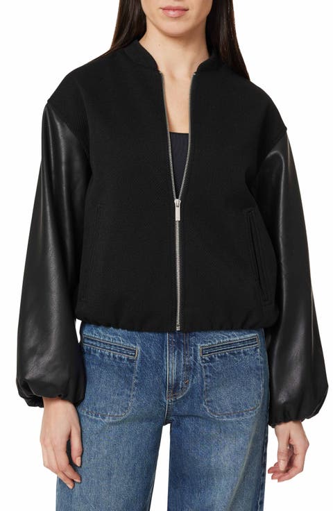 Faux Leather Sleeve Bomber
