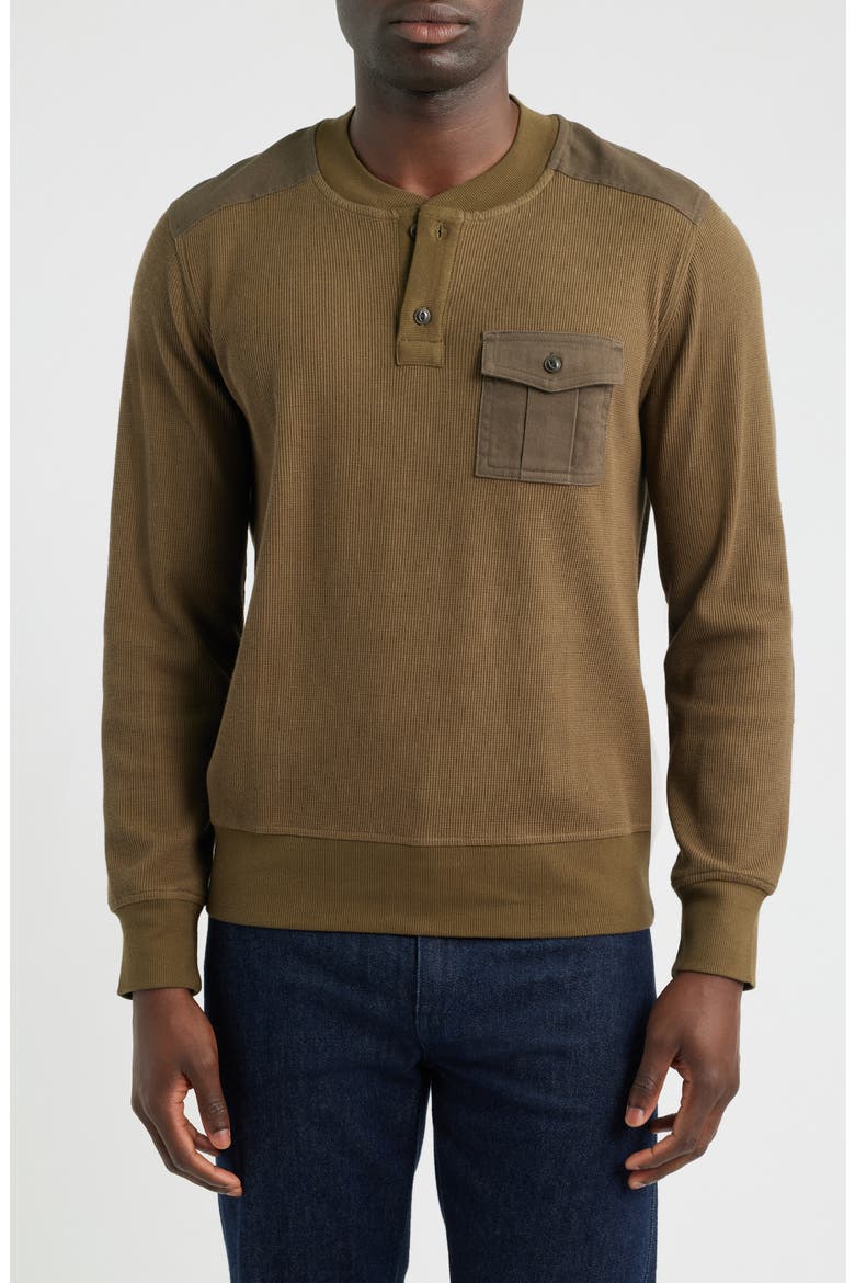Waffle Stitch Stretch Cotton & Wool Henley, Main, color, GREEN
