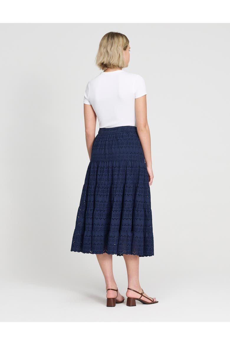 Siobhan Broderie Tiered Midi Skirt, Alternate, color, Navy