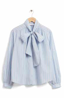 & Other Stories Georgie Stripe Tie Neck Top