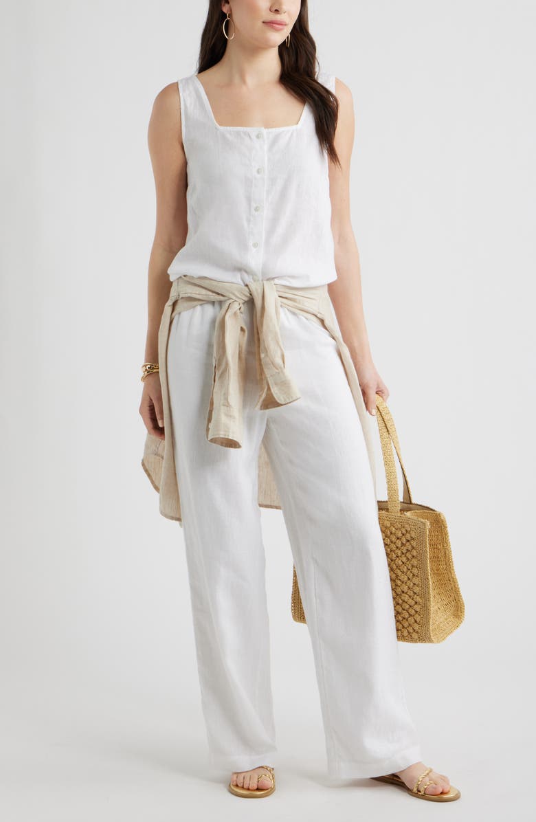 Caslon<sup>®</sup> Linen Button-Up Tank, Alternate, color, White