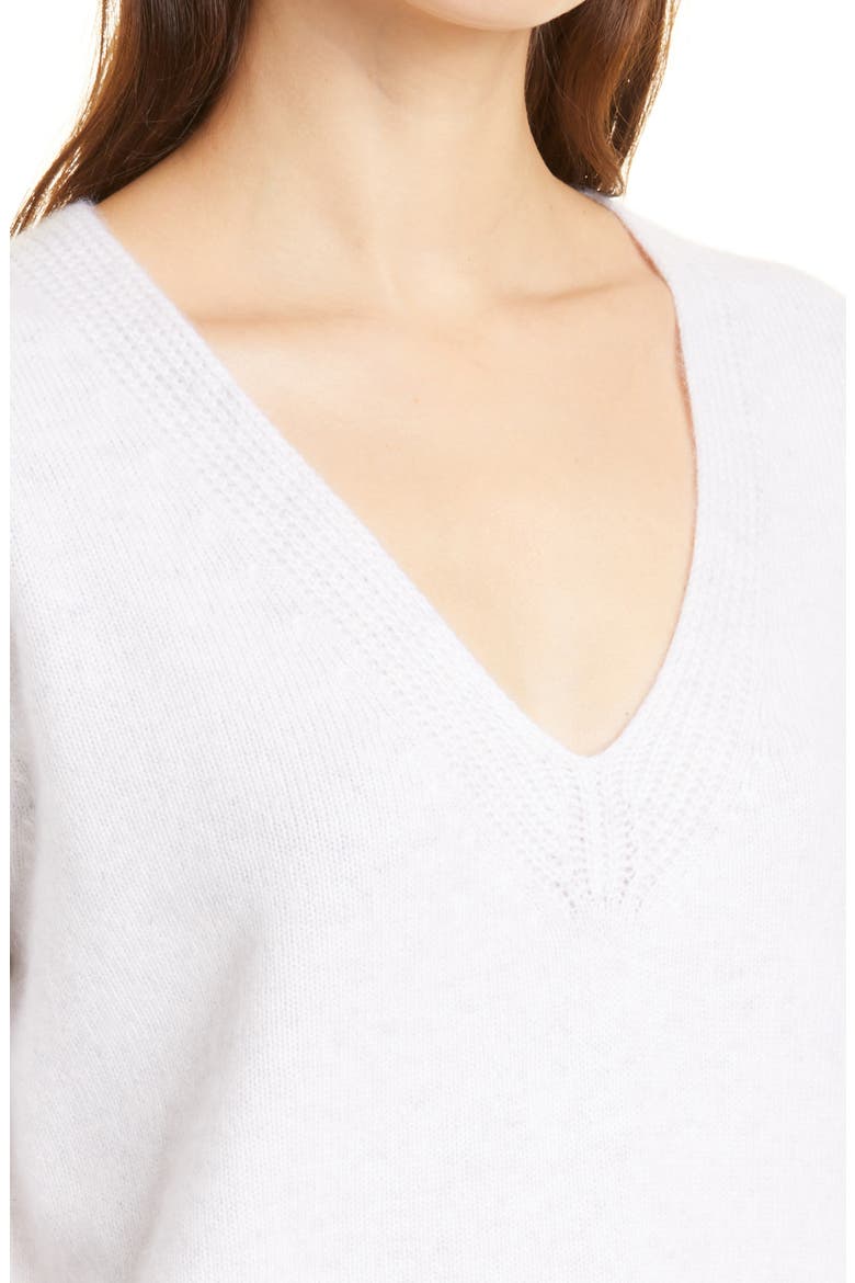 Ribbed V-Neck Cashmere Tunic Sweater, Alternate, color, HEATHER BEIGE