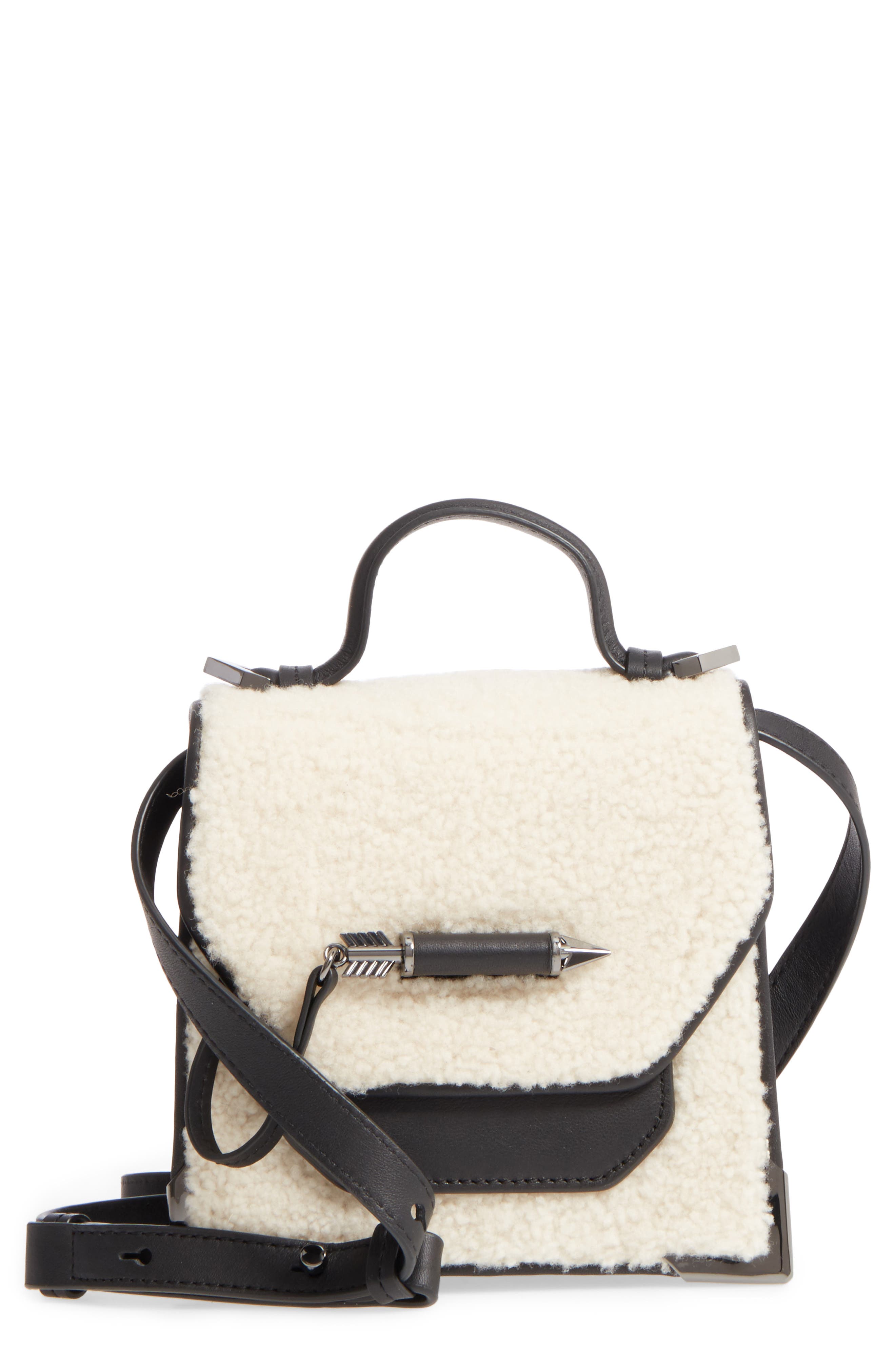 Mini Rubie Genuine Shearling Crossbody Bag, Main, color, BLACK/ CREAM