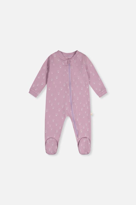 Floral Organic Cotton Front Zipper Footed One Piece Pajama