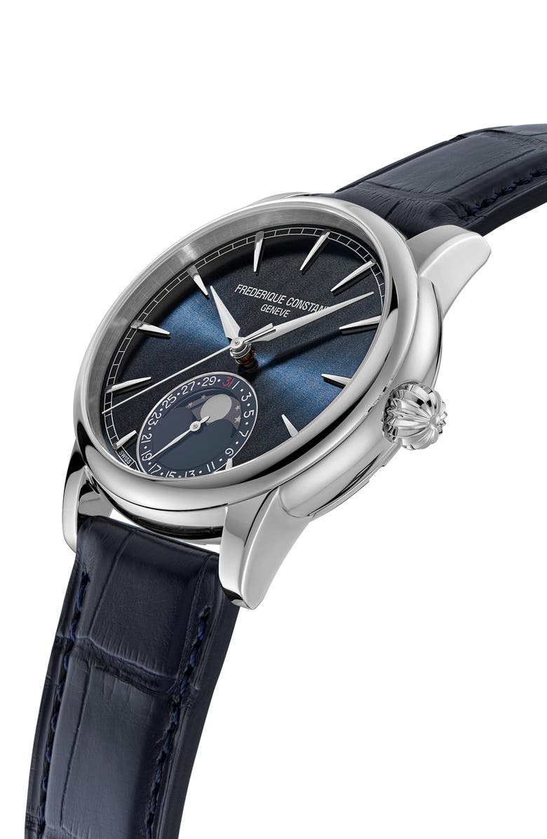 FREDERIQUE CONSTANT Classic Moonphase Date Leather Strap Watch, 40mm, Alternate, color, Blue