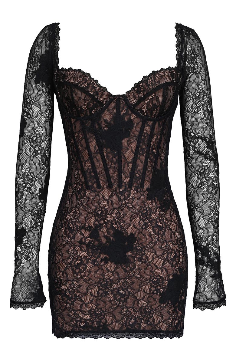 HOUSE OF CB Lucienne Long Sleeve Stretch Lace Minidress, Alternate, color, Black
