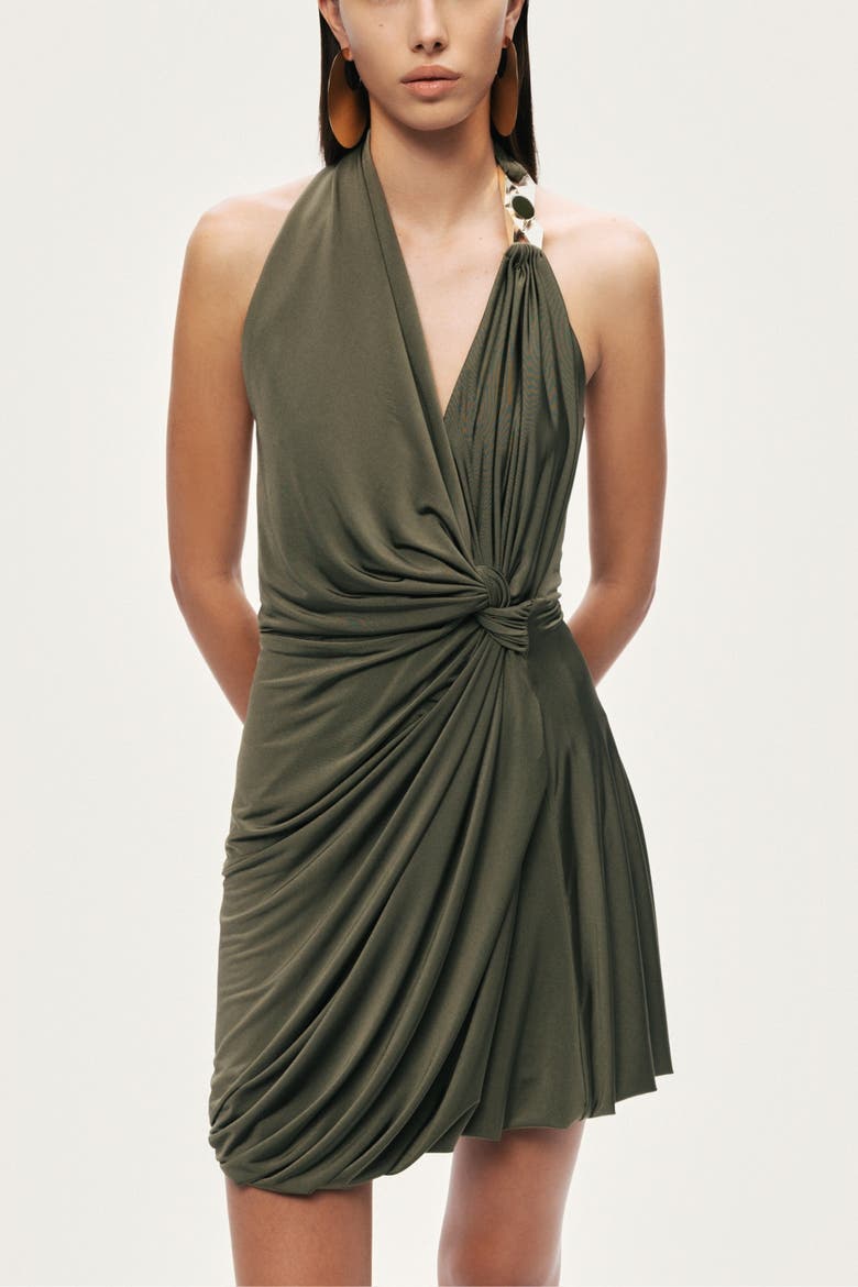 Draped Halter Mini Dress, Main, color, Khaki