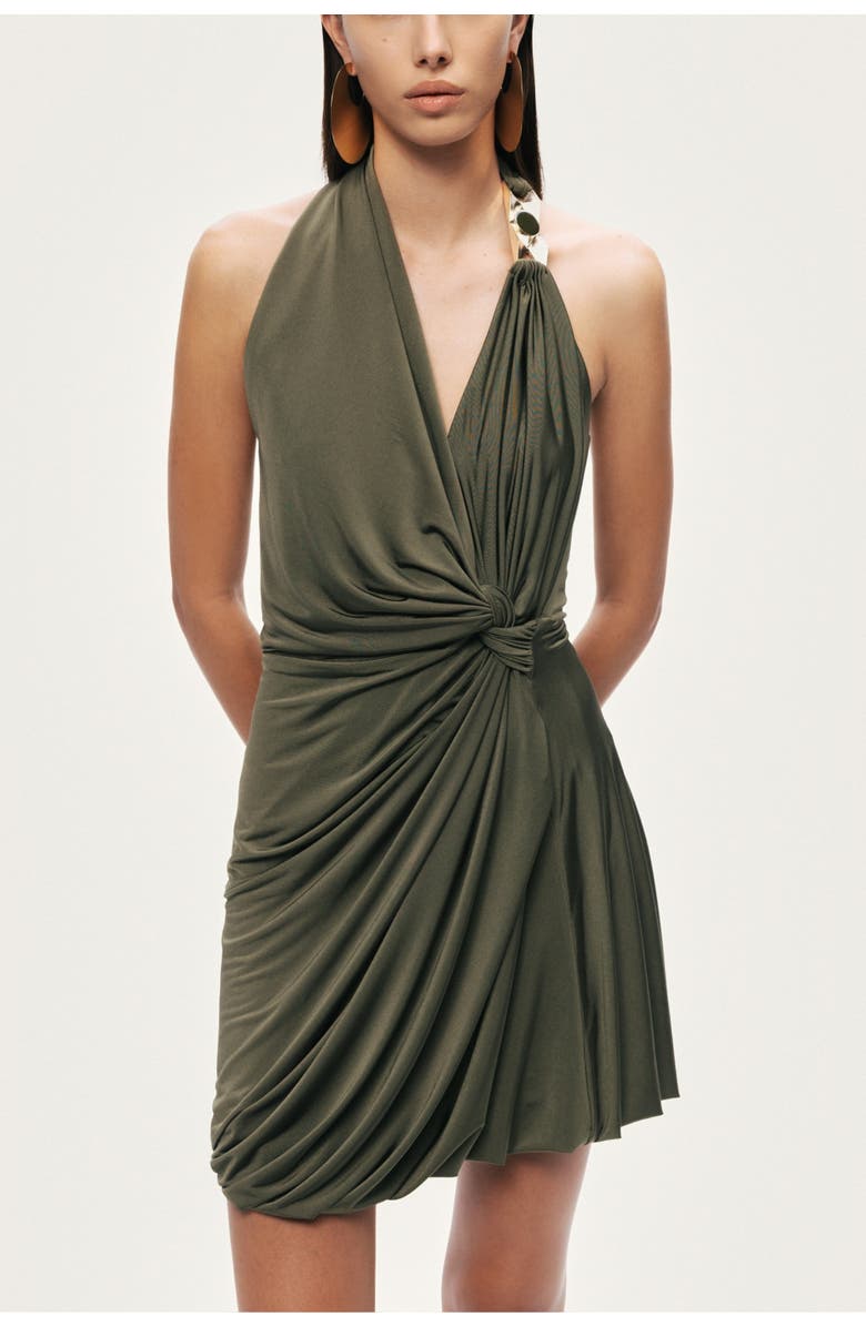 Nocturne Draped Halter Mini Dress, Main, color, Khaki