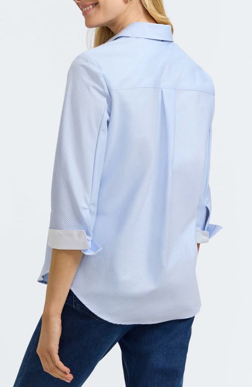 Foxcroft Margie Three-quarter Sleeve Cotton Button-up Shirt In Soft Blue