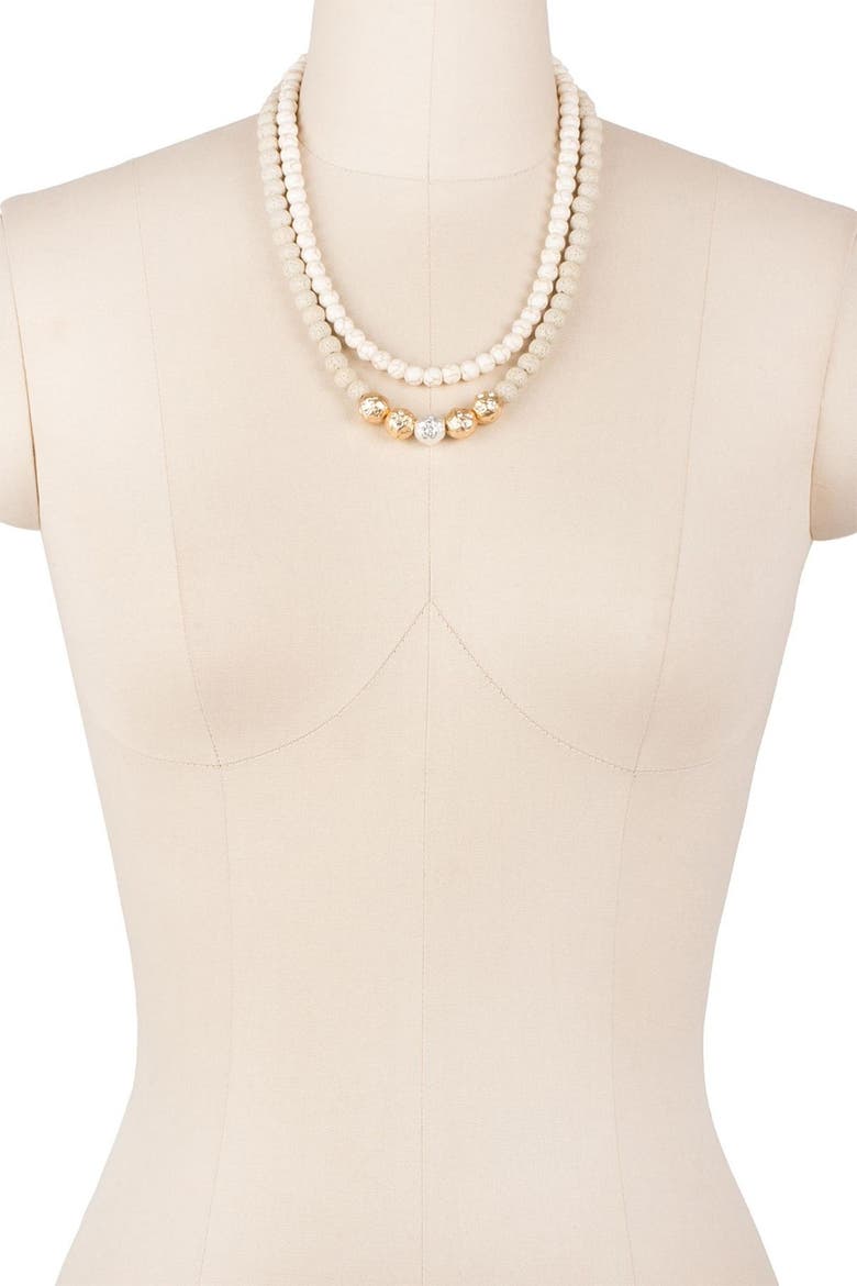 Dohara Natural Stone Beaded Double Strand Necklace, Alternate, color, CREAM