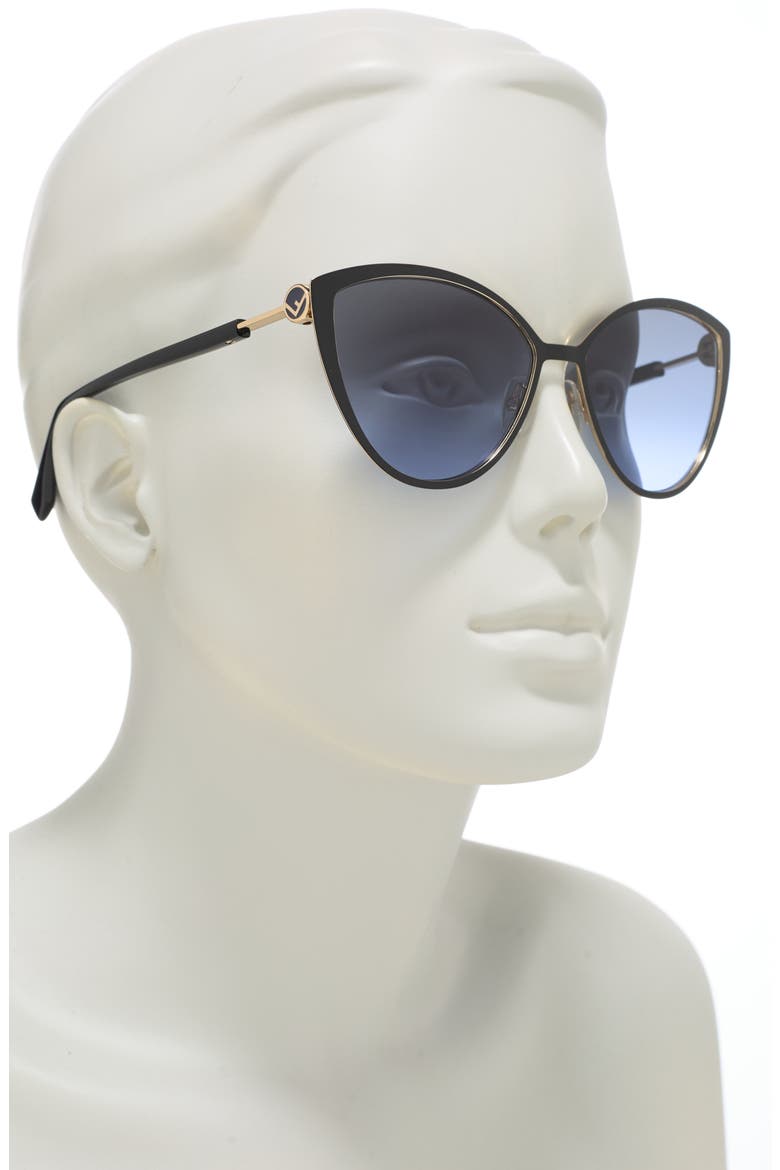 60mm Gradient Cat Eye Sunglasses, Alternate, color, BLACK/ GOLD/ GREY AZURE