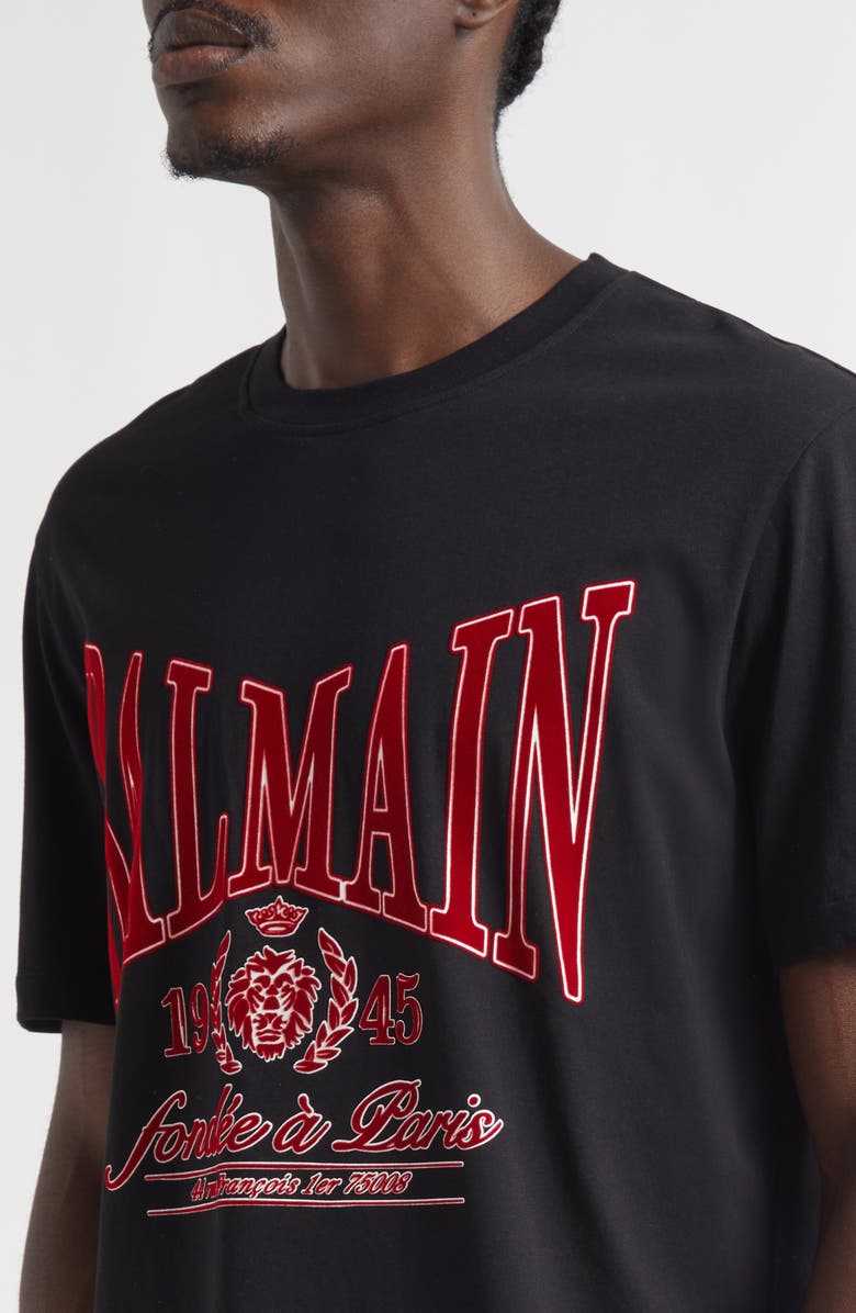 Balmain College Emblem Cotton Graphic T-Shirt, Alternate, color, Black/ Red